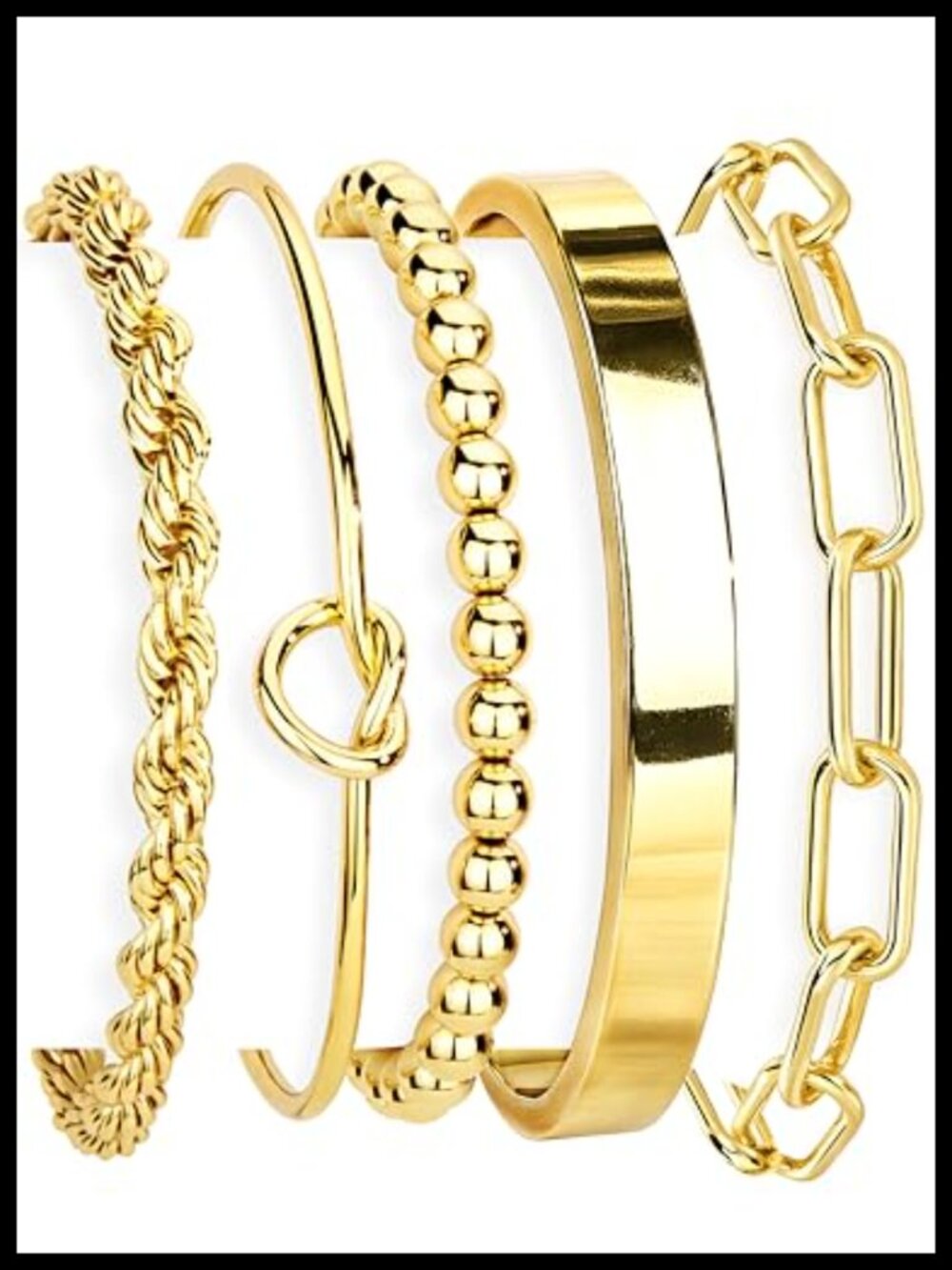14K Gold Plated Sterling Silver Chunky Cuff Bracelet Stackable Bangle Set
